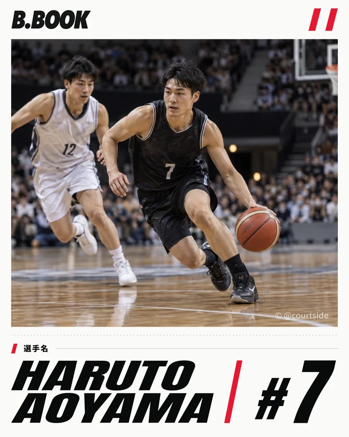 ホワイトの選手カード見本。青山陽斗選手の名前と背番号7を配置